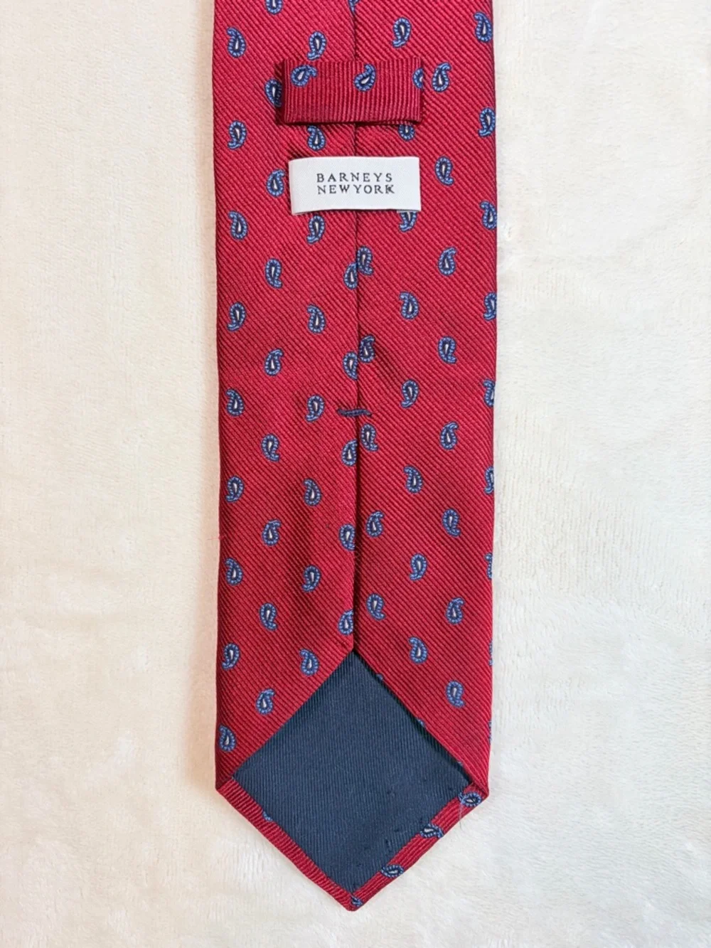 Barneys New York Red Silk Tie with Blue‎ Paisley Accents